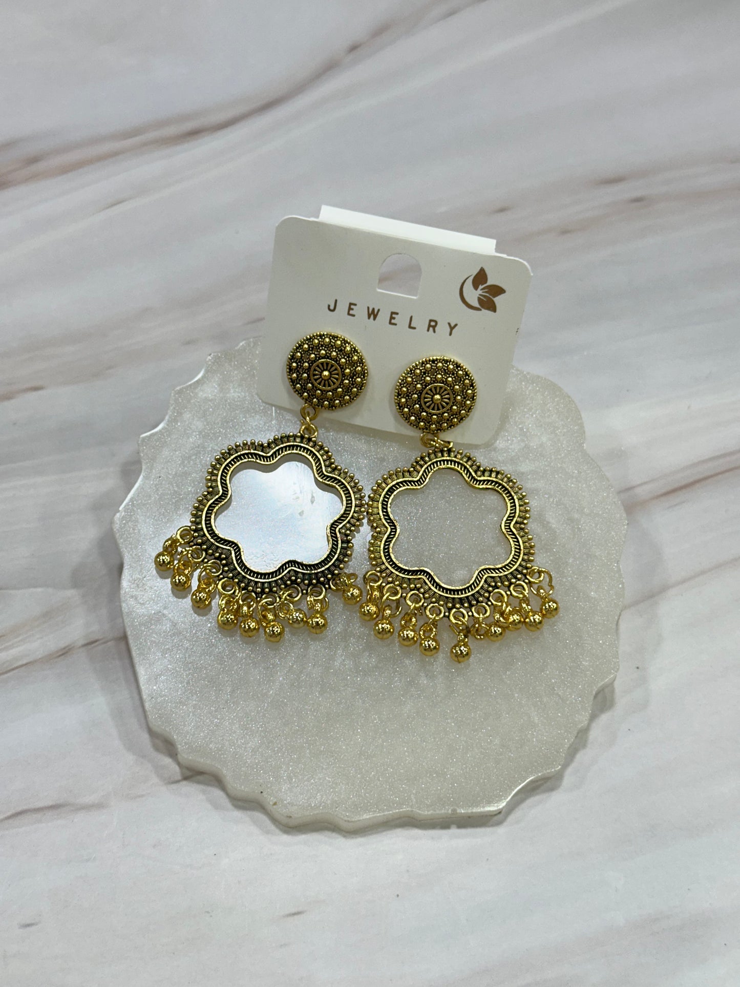Resin Earring or Jhumka Bezel with Ghungroo Beads (1 Pair)