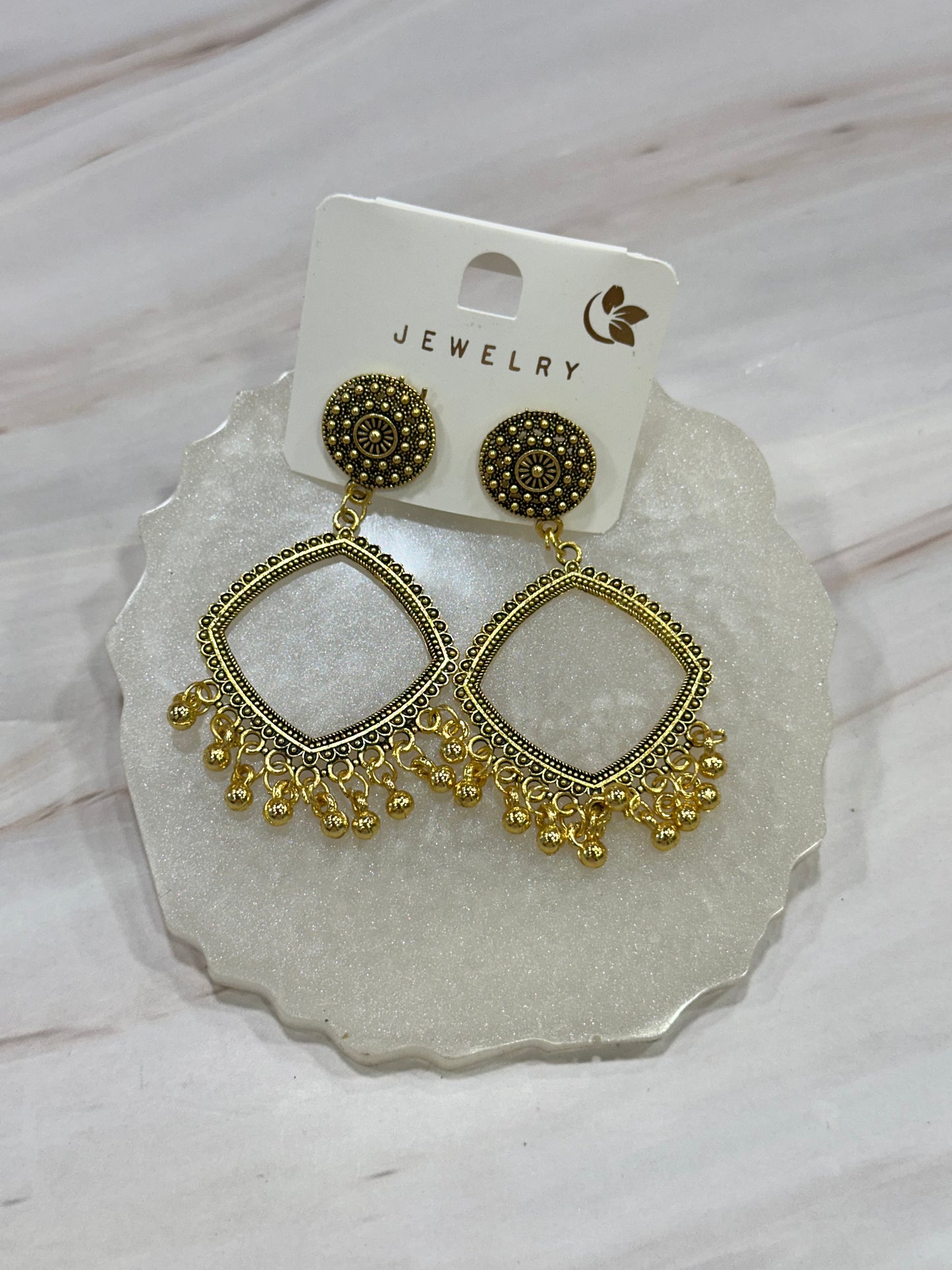 Resin Earring or Jhumka Bezel with Ghungroo Beads (1 Pair)